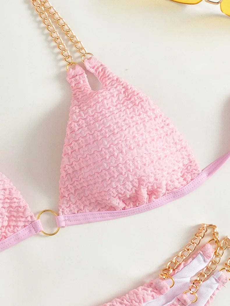 2025 Neuer Chain Split Badeanzug Damen Sexy Mirco Bikini Sets Aushöhlen Bademode Schnürung Badeanzug Brasilianische Strandbekleidung Biquini