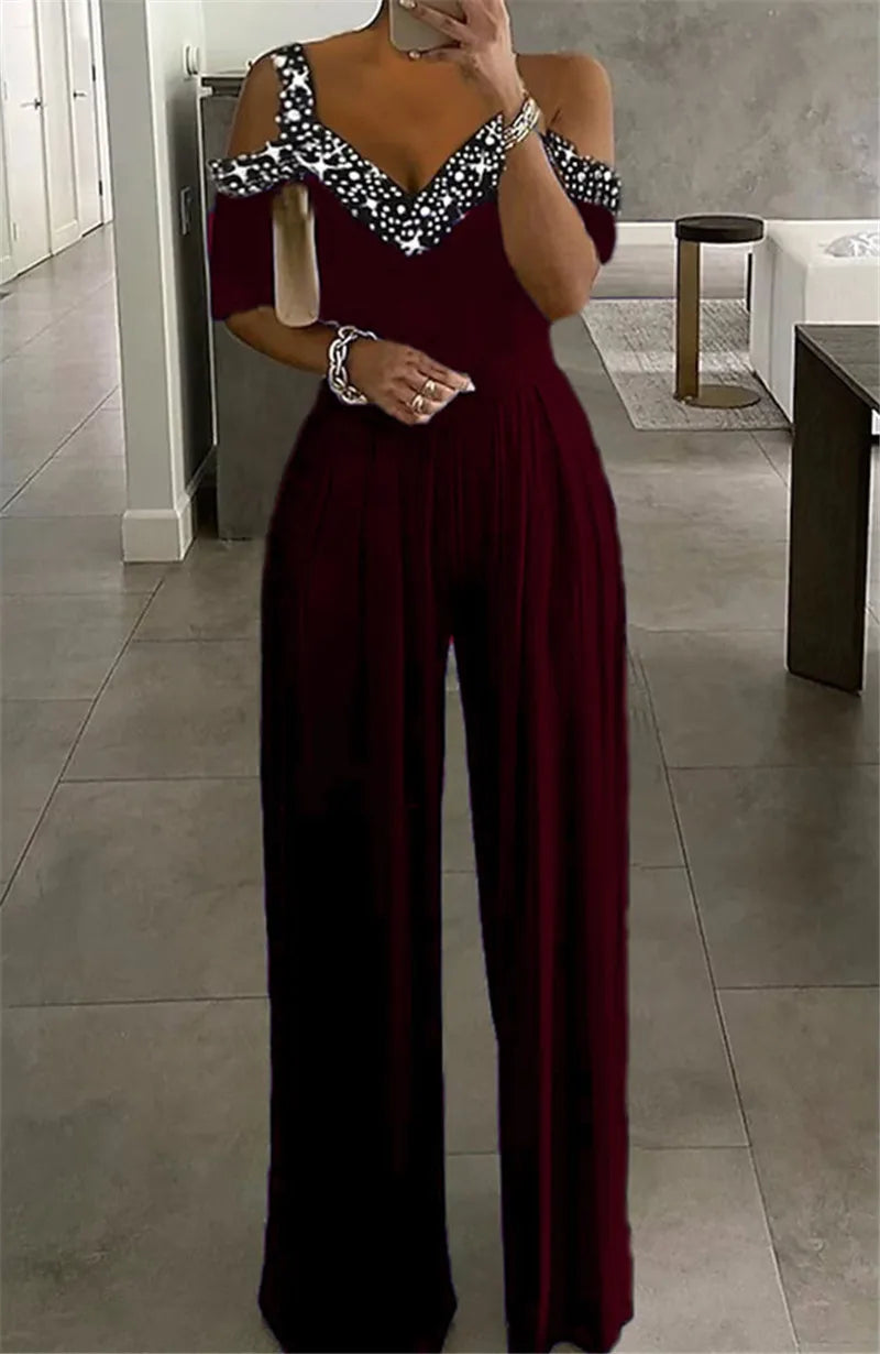Latest Arrivals Ladies Casual Jumpsuits Female Solid Color Beaded Sleeveless Bodycon Lady Elegant Women Plus Size Jumpsuits