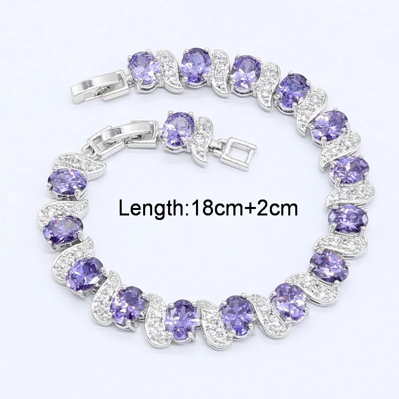 Parures de bijoux de Dubaï pour femmes, mariage, améthyste violette, collier, pendentif, boucles d'oreilles, bague, bracelet, coffret cadeau