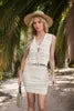 Damen Häkelstrick 2-teilige Outfits, vorne gebundene, hohle Westenoberteile, High Waist Bodycon Rock Sets Y2k Bikini Vertuschung Sommer Strand