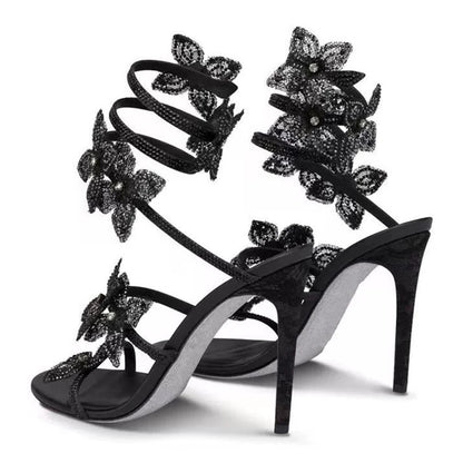 2025 Summer Designer Customized Fashion Women's High Heels Square Bow High Heels Sandals Crystal Diamond