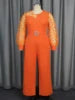 Long Lantern Sleeves Waist Decoration Applique Plus Size Women Jumpsuit
