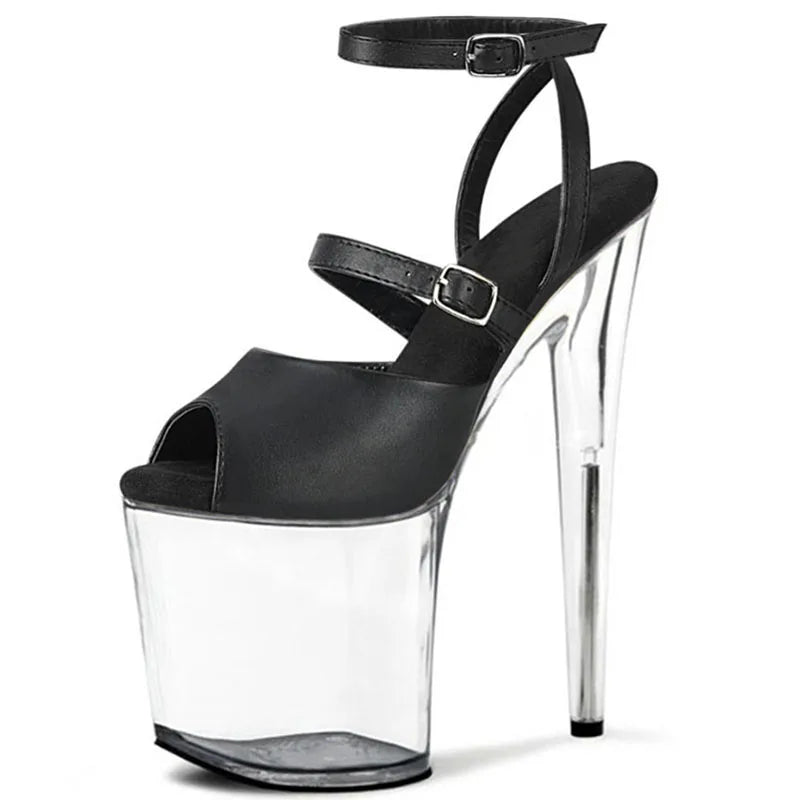 Women's 8-Inch Peep Black Platform Sandals 20cm Catwalk Punk Pole Dance Cross Dressing Gladiator Open for Summer Stage Exotic
