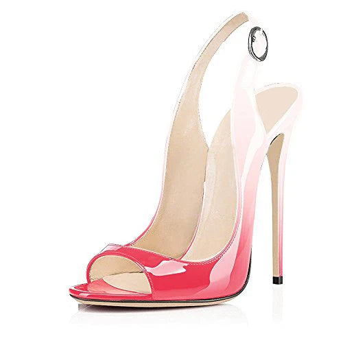 Sandales à talons hauts pour femmes en cuir verni dégradé Escarpins à bride arrière avec boucle Bout ouvert Talon aiguille