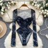 Herbst Sexy Quadratischer Kragen Slim Overall Für Damen Langarm Hohe Taille Mesh Bodysuit Großhandel