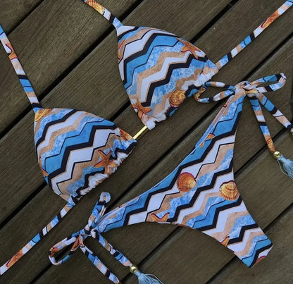 RUOTONGSEPT Sexy Micro Bikinis Set 2024 New Swimsuit Women Feather Print Bandage Swimwear Female Bathing Suit Brazilian Biquinis