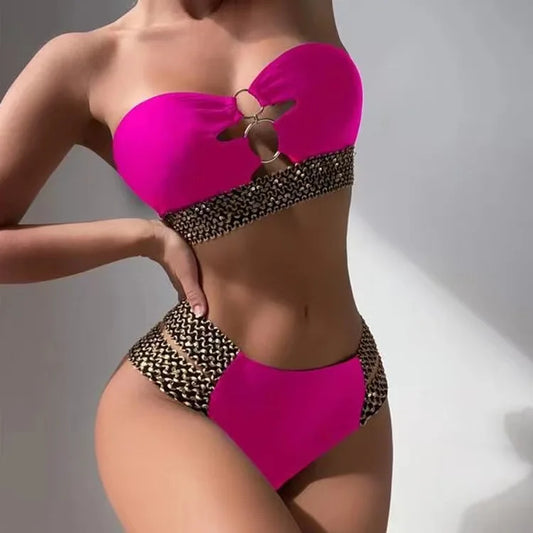 2pcs Sexy Women Summer Swimwear Bikini Set Bra METAL FITTIN G-String Thong Beach Suit Swimsuit Bathing Suit Swimming Suit 2130