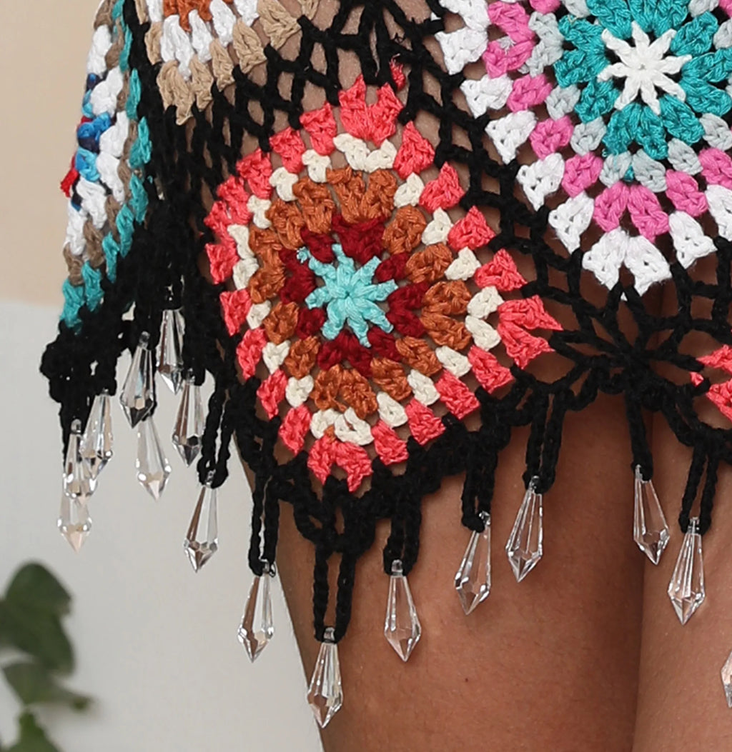 Handgefertigtes Granny Square Häkel-Bikini-Überwurf-Set mit Rock und Oberteil ab Fabrik