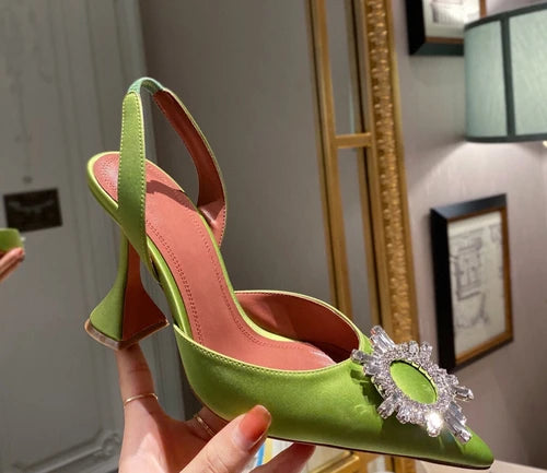 Estate europea e americana 2021 nuove scarpe da donna con tacco alto a punta girasole trapano fibbia punta chiusa sandali con tacco coppa di vino