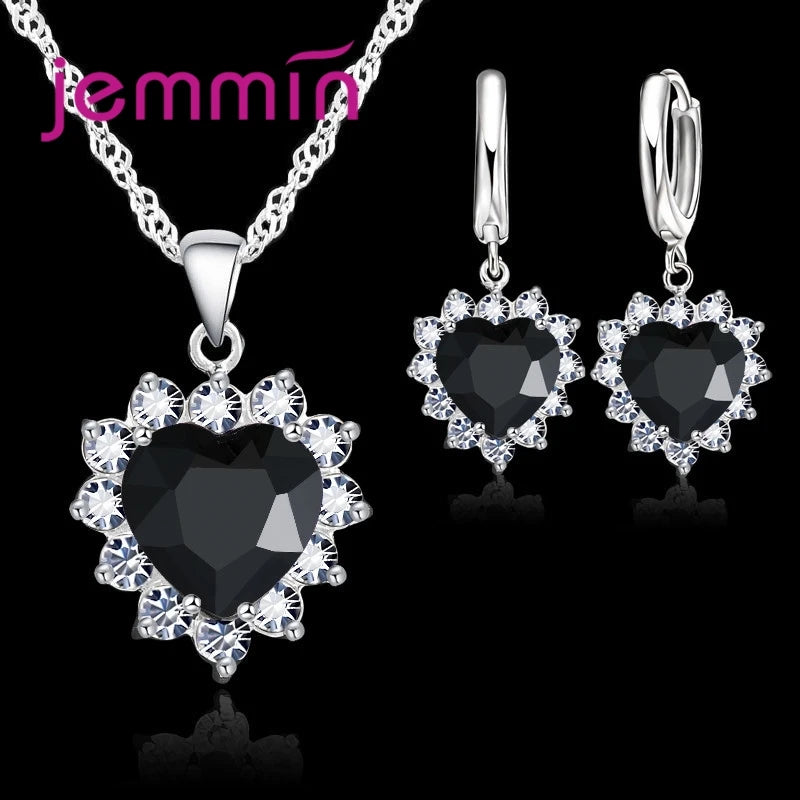 Top di Vendita di Cerimonia Nuziale di Fidanzamento Regalo di Anniversario Dei Monili di Imposta Solido Dell'argento Sterlina 925 Del Pendente Del Cuore Orecchini A Cerchio per Le Donne Ragazze