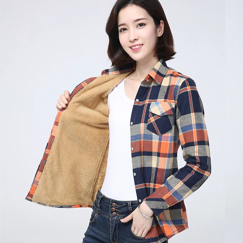 2025 Inverno Nuovo Più Spessore In Pile delle Donne Caldo Camicia A Plaid Cappotto Della Signora Casual Giacca di Velluto Magliette E Camicette Marca Calda Donna Vestiti Della Tuta Sportiva