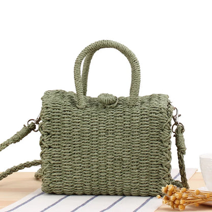 Gusure Ladies Summer Straw Woven Crossbody Bags Casual Small Hasp Shoulder Bag rafia Square Rattan Messenger Bag borse borsa