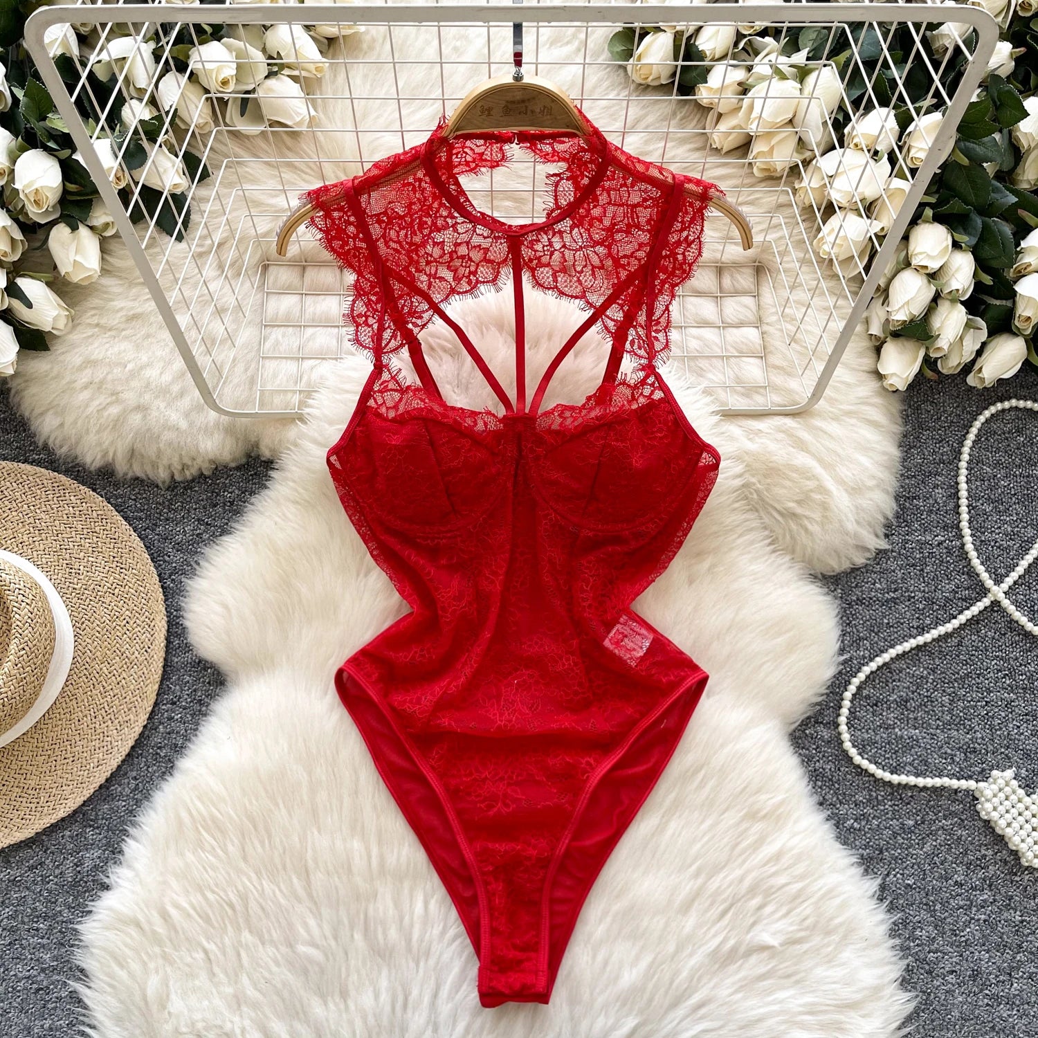 Sommer Y2K V-Ausschnitt Jumpsuit für Damen Ärmellos Hohe Taille Aushöhlen Mesh Bodysuit Großhandel