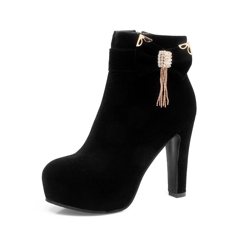 2021 Large Size 32-43 Platform Bow Women Shoes Woman Fashion High Heels Winter Ankle Boots female Footwear Black Blue yhj89