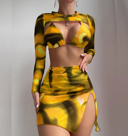 Ensemble de 4 pièces de maillot de bain tie-dye grande taille avec paréo