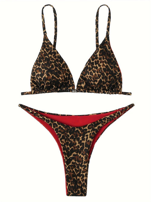 2025 Micro Leopard Bikini Damen High Cut Bandage Push up Badeanzug Sexy Badebekleidung Gepolsterter Tanga Bademode Sommer Strandurlaub
