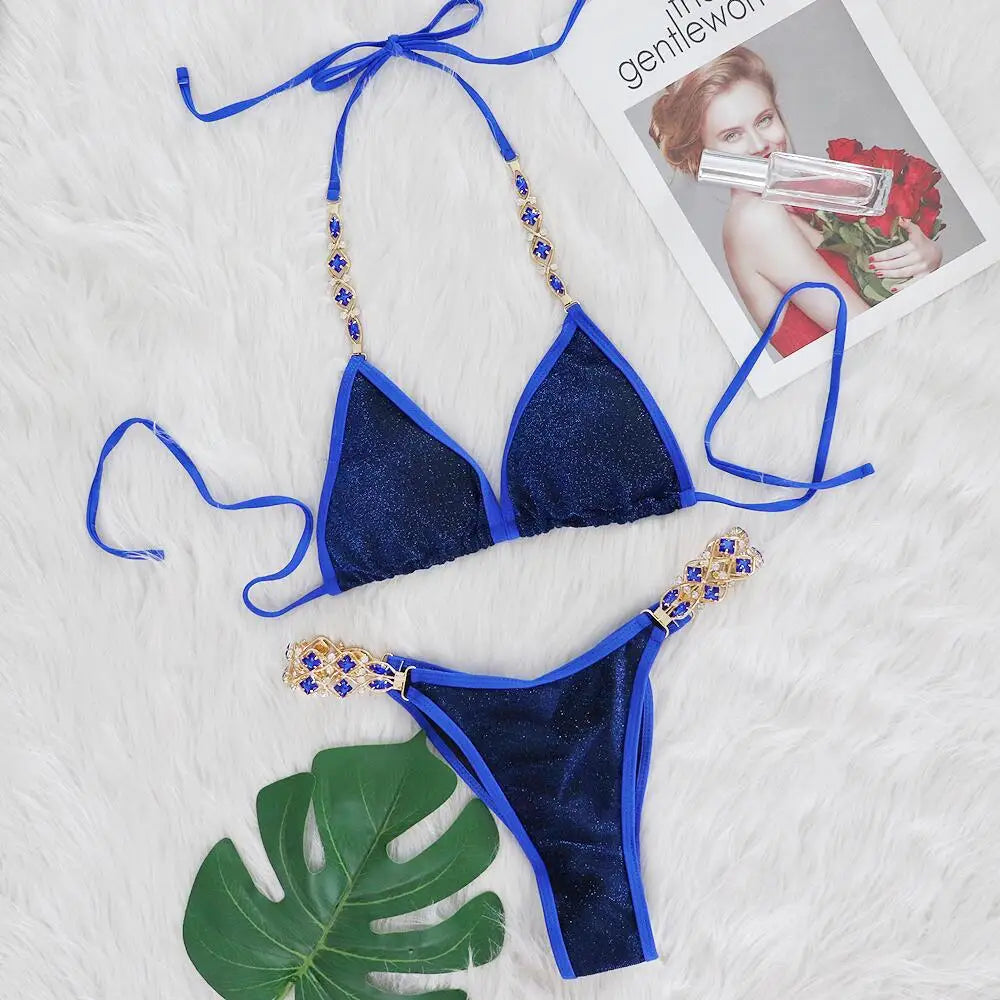 Maillot de bain fendu de plage, bikini en diamant cristal, vente chaude, usine, en stock, bijoux, maillots de bain pour femmes