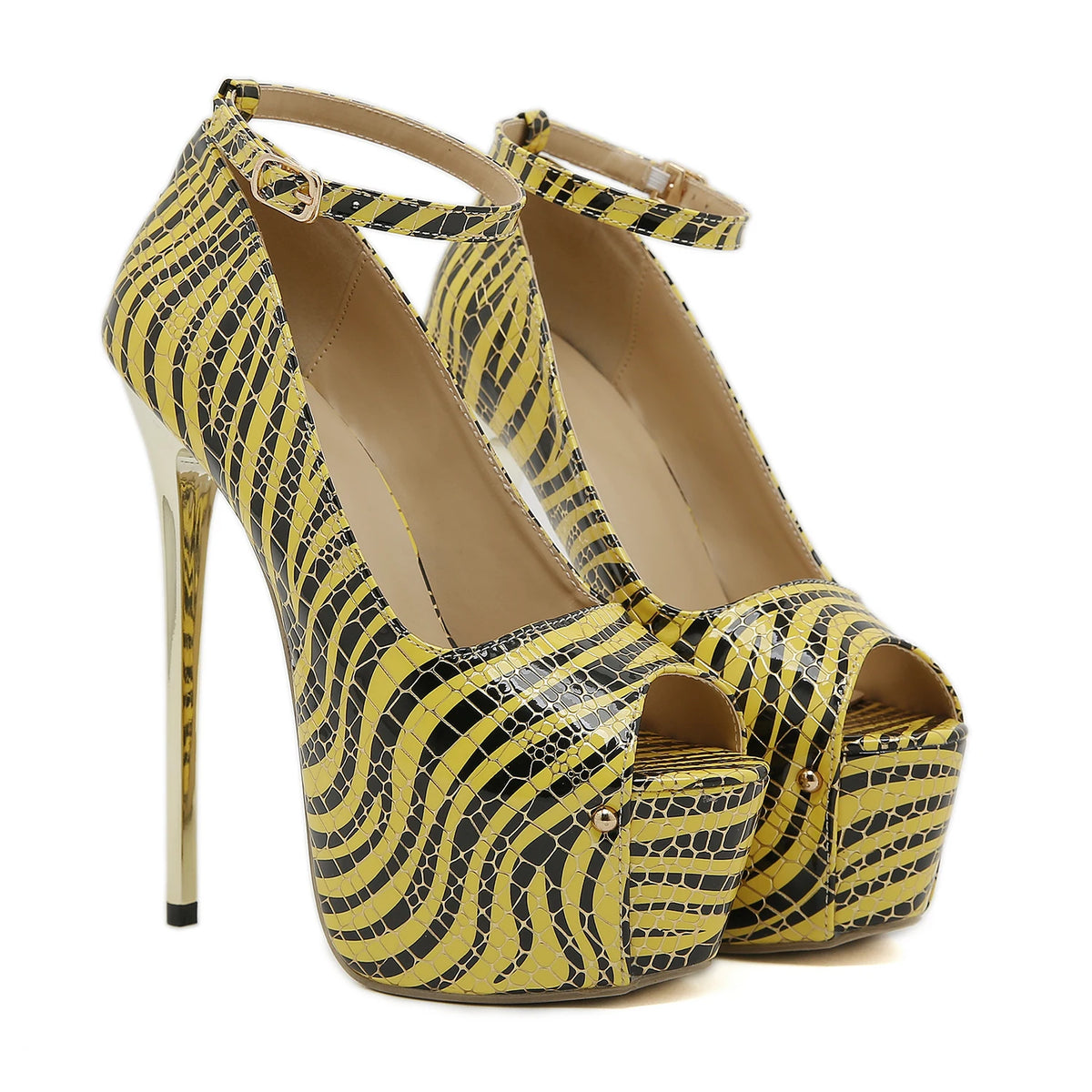 2025 Rayures Tigre Femmes Talons Hauts Sandales Bout Ouvert Été Stiletto Talon Bas Brides Modèles Exposition Chaussures de Fête à la Mode