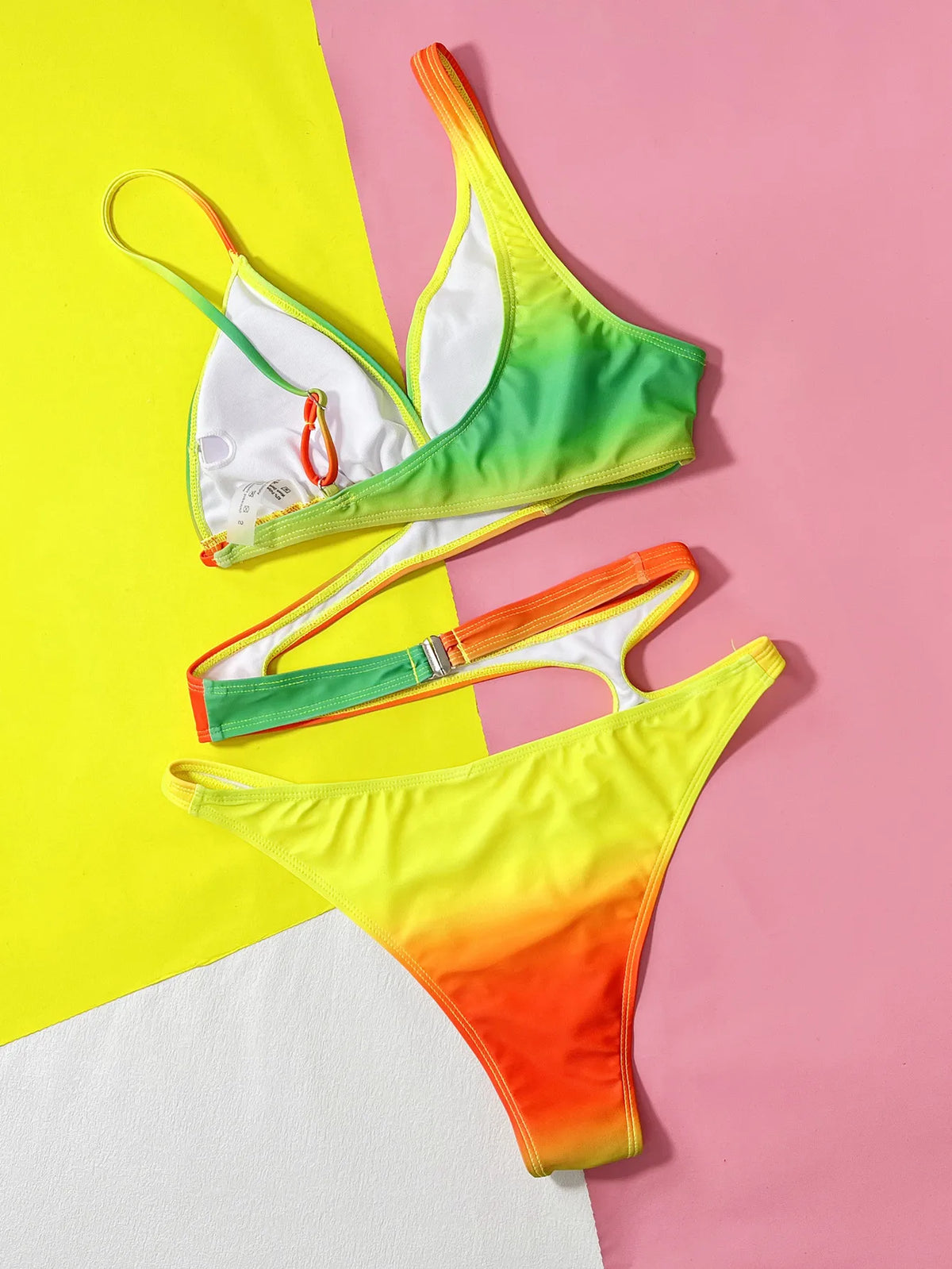 Summer Beach Sexy Bandeau One-Piece Bikini Swimwear for Women Printed Hollow Strap Swimsuit 1-Piece Bathing Suit