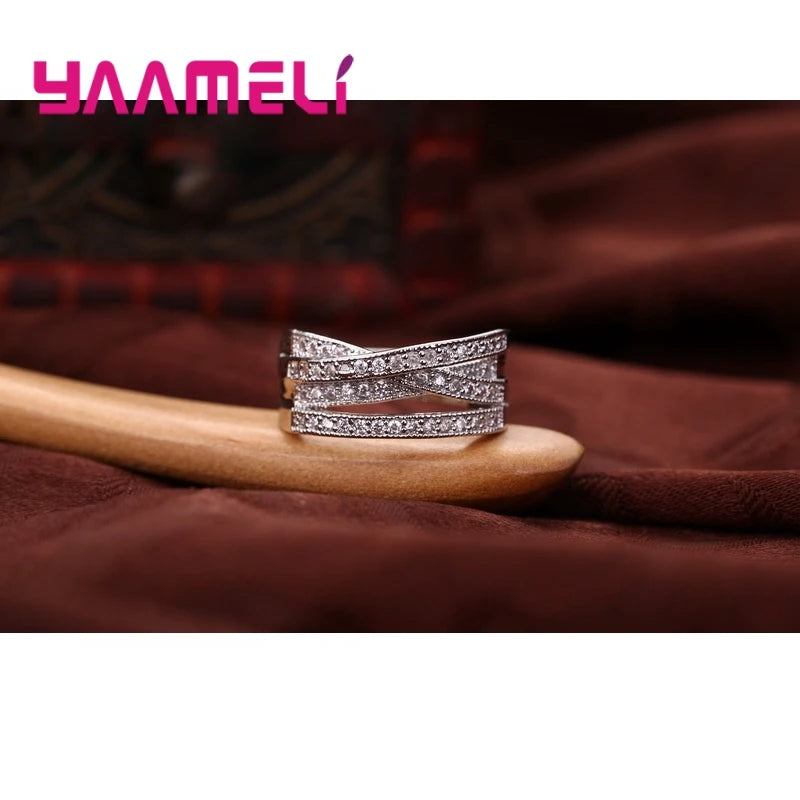 Moda Donna Uomo Anelli Argento sterling 925 Colore Gioielli Intarsio di cristallo Overpass Croce Bague Bijoux Dropshipping 5-13