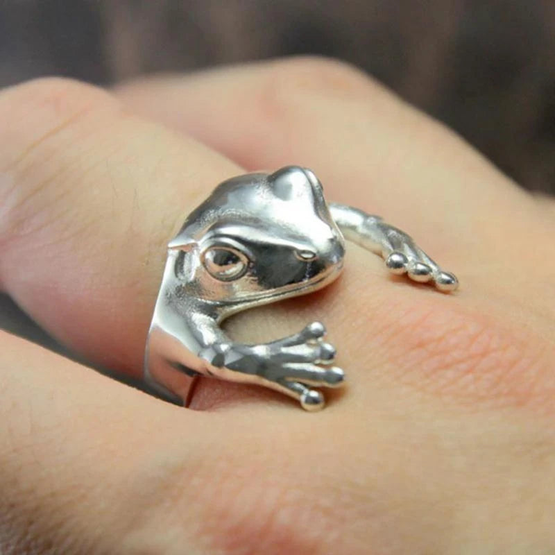 Anelli di apertura a forma di gatto della fortuna carina per le donne Colore argento Vintage rana rospo animale delicato anello di barretta ragazza gioielli di moda