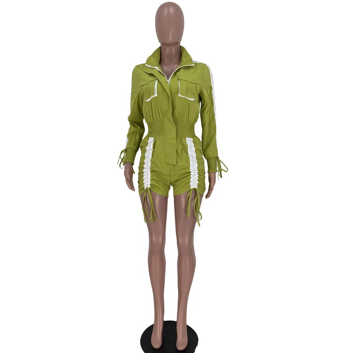 N8316G Vêtements Femme Printemps Été Vente en Gros Fournisseur Combinaison Courte Nouveau Patchwork Cordon de Serrage Manches Longues Combinaison Cargo