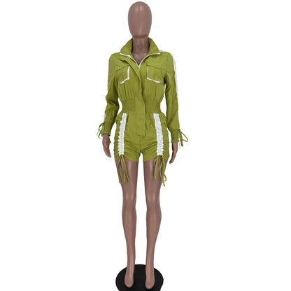 N8316G Vêtements Femme Printemps Été Vente en Gros Fournisseur Combinaison Courte Nouveau Patchwork Cordon de Serrage Manches Longues Combinaison Cargo
