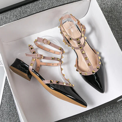 2026 New Style Summer High-heeled Women's Sandals Fashion Brand Design Pointed Rivet Red Black Pink Casual Shoes Large Size 43