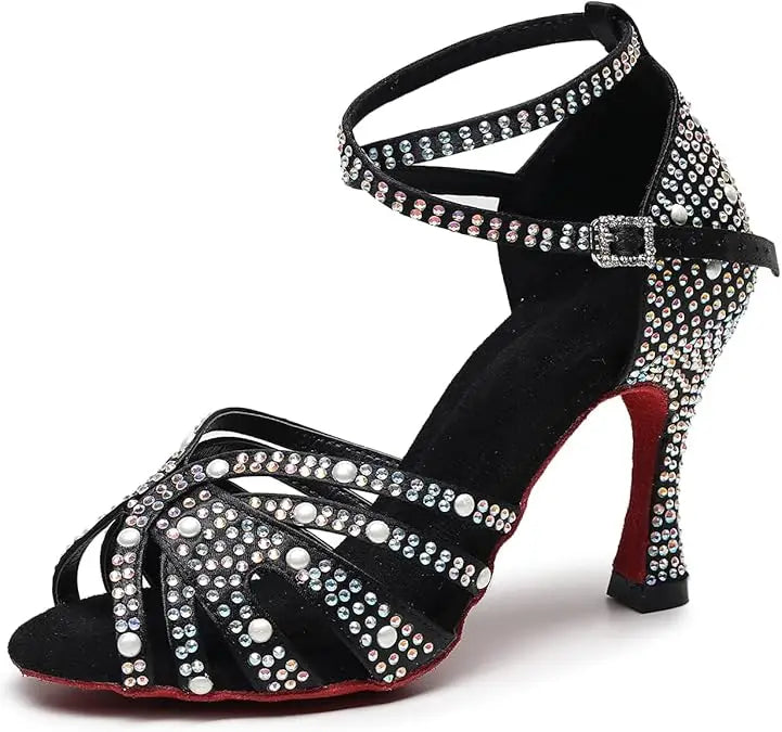 Brown Rhinestone Ballroom Dance Shoes Salsa Sandals Latin Bachata Performance Dancing Shoes