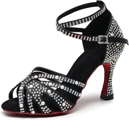 Brown Rhinestone Ballroom Dance Shoes Salsa Sandals Latin Bachata Performance Dancing Shoes