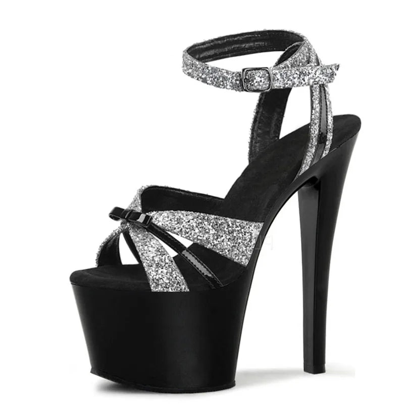17cm Thin Heel Red Stripper Shoes Nightclub Sexy Platform Pole Dance High Heels Summer Leaky Toe Large Sandals