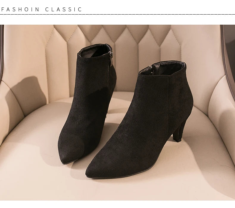 LazySeal 2025 New Luxury Leopard Women Boots Leather Winter Casual Shoes Hoof Heels Zip Pointed Toe Ankle Boots Big Size 43