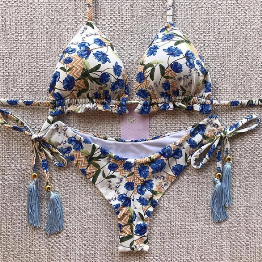 RUOTONGSEPT Sexy Micro Bikinis Set 2024 New Swimsuit Women Feather Print Bandage Swimwear Female Bathing Suit Brazilian Biquinis