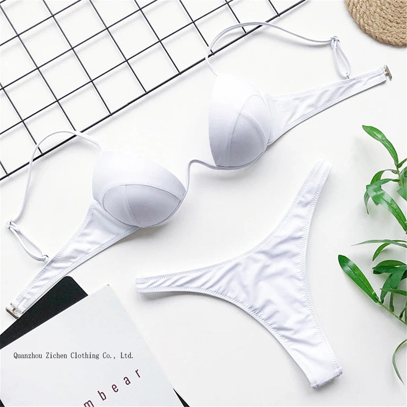 New Sexy V-bar Underwired Bra Push up Bikini Women Swimwear Female Swimsuit Two-pieces Set V Wire Bather Bathing Suit Swim