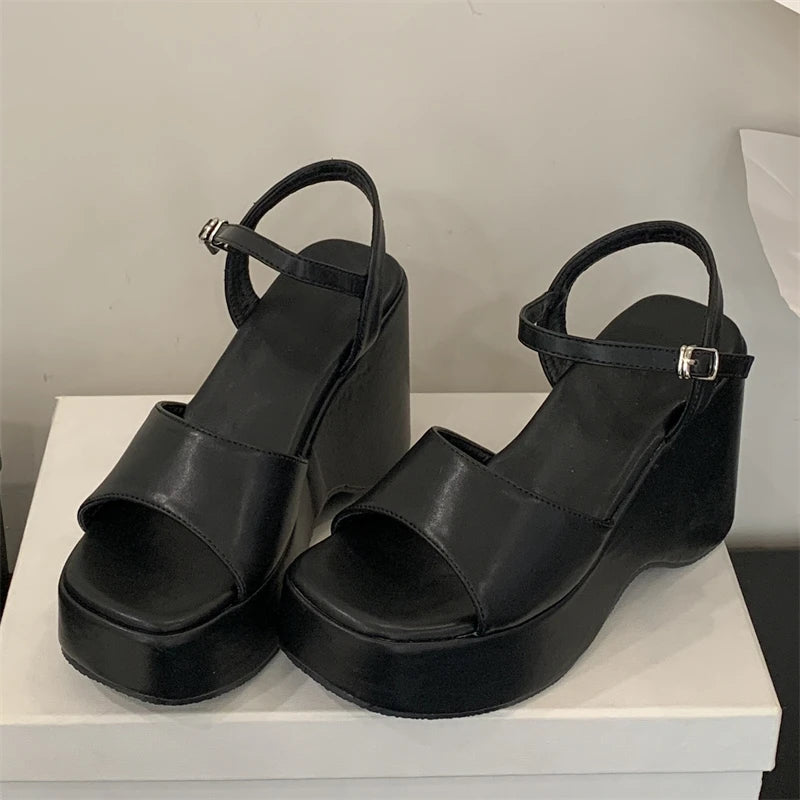 2025 European American Wedding Wind Comfortable Women's Open-Toed Peep Sandals Thick Soled Summer Slope Heel Breathable
