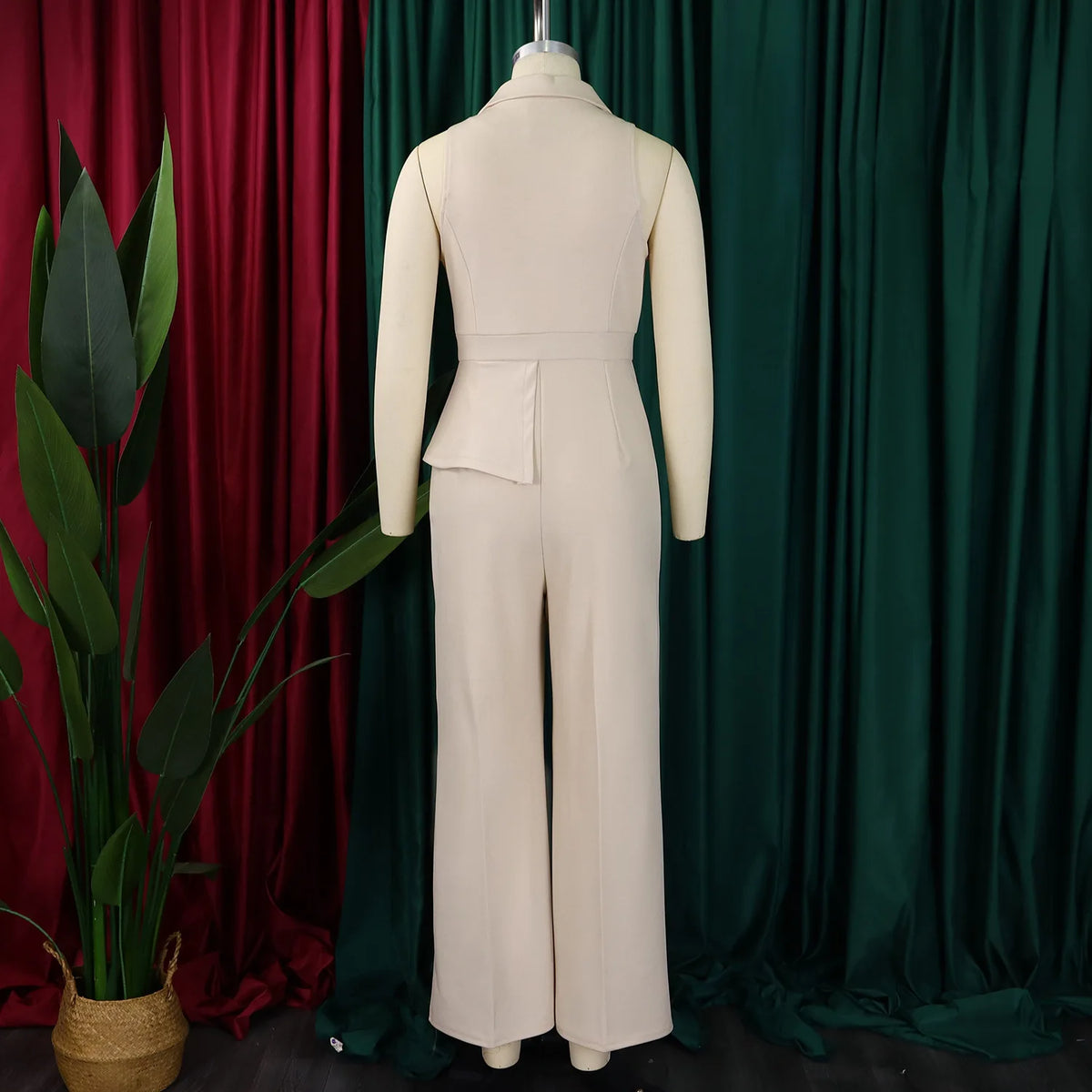 C8604 Latest Design African Jumpsuit Women Sexy Sleeveless V-neck Suit Collar Metal Chain Casual Wide Leg Jumpsuits for Ladies
