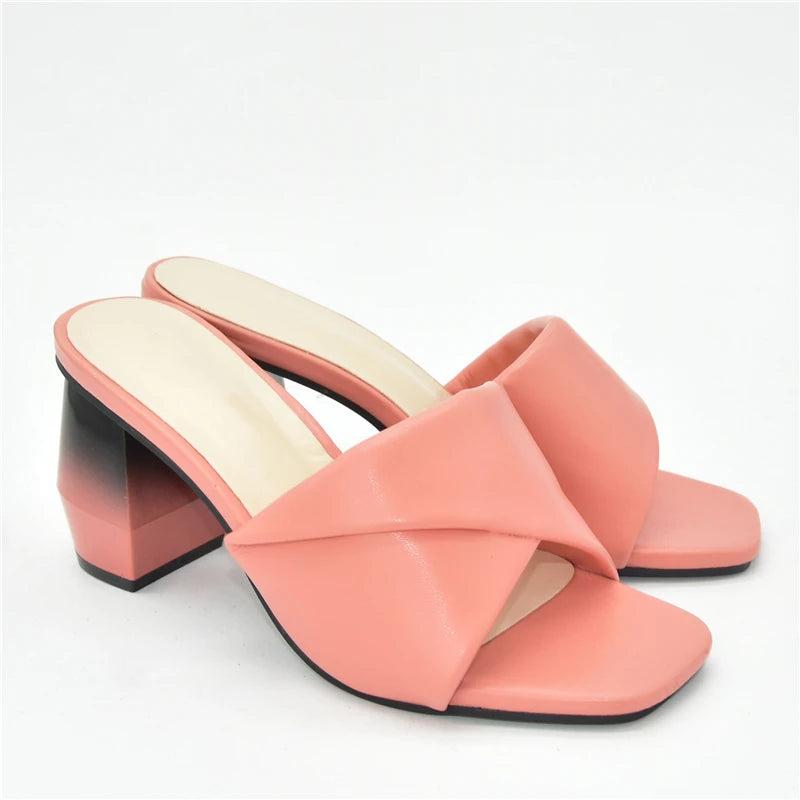 Latest Italian Ladies Shoes Nigerian Women Shoes Pu Leather Slingback Slipper for Party Open Toe Pumps High Heels Sexy Ladies