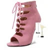 Chaussures latines roses à bout ouvert en daim, bottes de danse, Salsa, Tango, performance, pratique, chaussures de danse de salon, chaussures de jazz à la cheville pour femmes