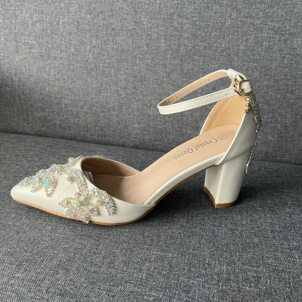 Chaussures simples à talons compensés et bout pointu pour femme, sandales à talons compensés de grande taille pour le commerce extérieur, chaussures de mariage à strass, chaussures compensées blanches pour femme