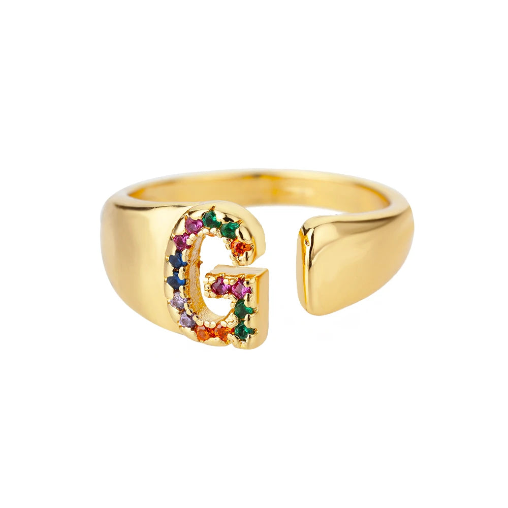 Anelli con lettera zircone arcobaleno per le donne Moda grosso lettera larga AZ anello in acciaio inossidabile matrimonio gioielli Boho spedizione gratuita