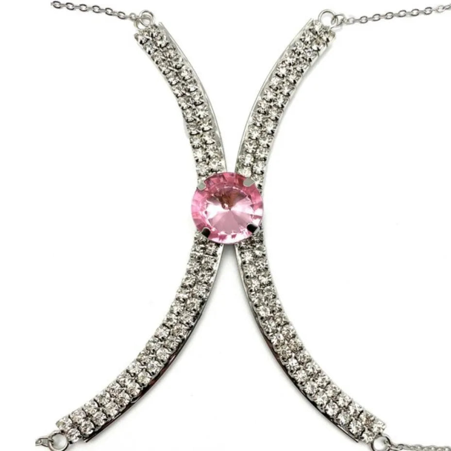 Sexy BodyChain Necklace Elegant Summer Crystal Rhinestone Crossover Waist Belly Chain Bikini Accessories 0762