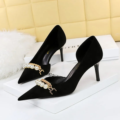 7CM/11CM Zapatos Mujer Tacon 2025 European Stilettos Style Pearl Sandals Shoes Women Heels