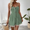 High Waist Summer Above Knee Sweet Simple Bowknot Strap Solid Color Backless Women's Jumpsuit Polyester Woven Waffle Texture
