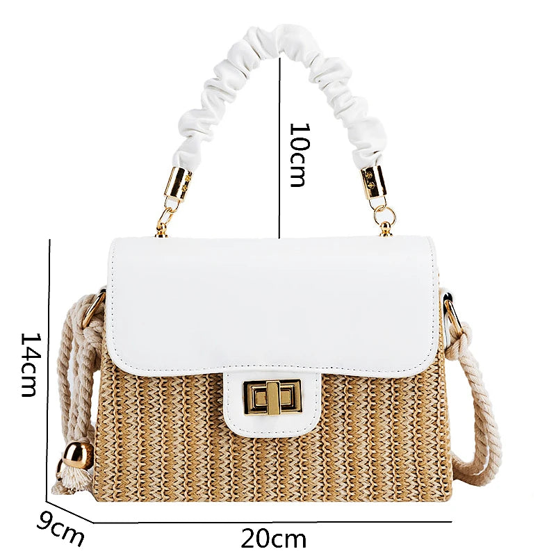 Borsa da spiaggia in paglia per donna 2021 Borsa estiva con manico pieghettato Borsa di design di lusso Borsa a tracolla in colore a contrasto e borsetta Lady Bolsos