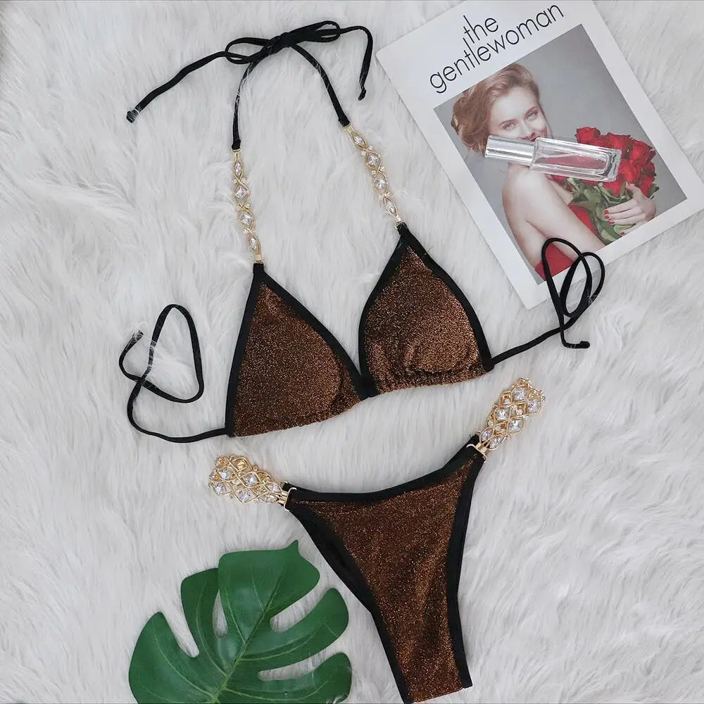 Maillot de bain fendu de plage, bikini en diamant cristal, vente chaude, usine, en stock, bijoux, maillots de bain pour femmes