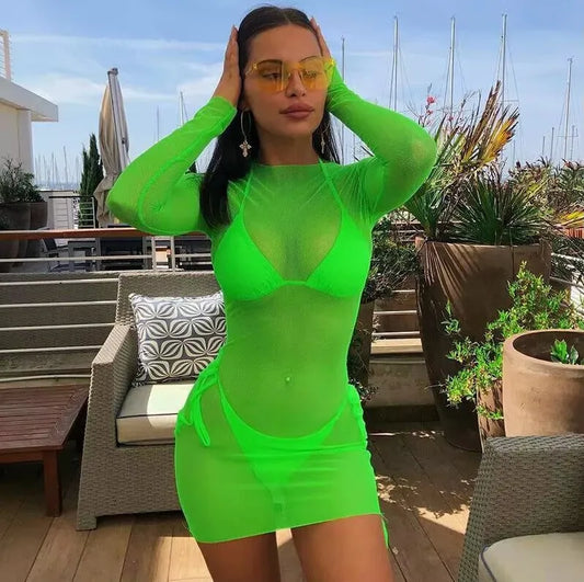 S-XL Cache-maillot de plage pour femme Maillot de bain d'été Robe de plage Bikini en maille transparente Cache-maillot de bain