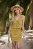 Damen Häkelstrick 2-teilige Outfits, vorne gebundene, hohle Westenoberteile, High Waist Bodycon Rock Sets Y2k Bikini Vertuschung Sommer Strand
