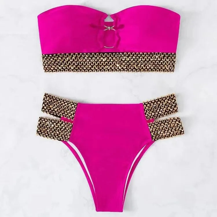 2pcs Sexy Women Summer Swimwear Bikini Set Bra METAL FITTIN G-String Thong Beach Suit Swimsuit Bathing Suit Swimming Suit 2130
