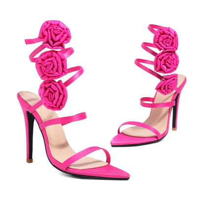 Chaussure Dame Wrap Around Straps Flower SummerTrendy Women Sandals 2024 Heels