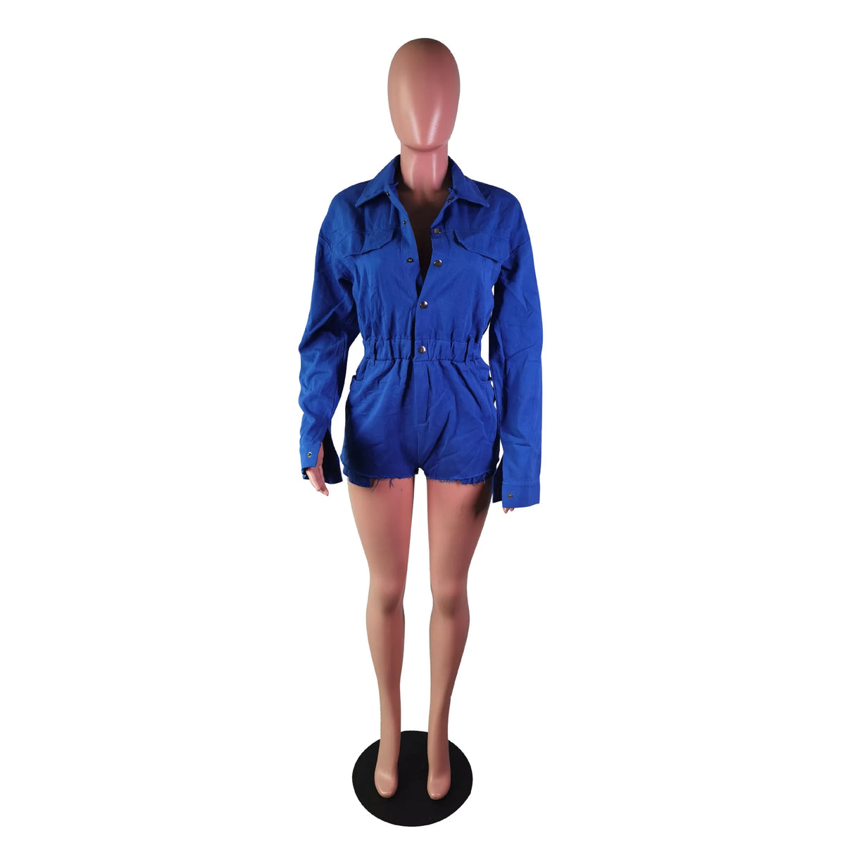 2024 Women's Casual Long Sleeve Button Pocket Denim Romper Spring High Waist Jeans Fashion